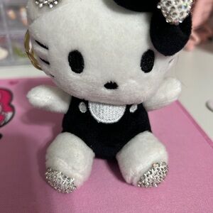 Cute Black and White Hello Kitty bag charm with Rhinestones